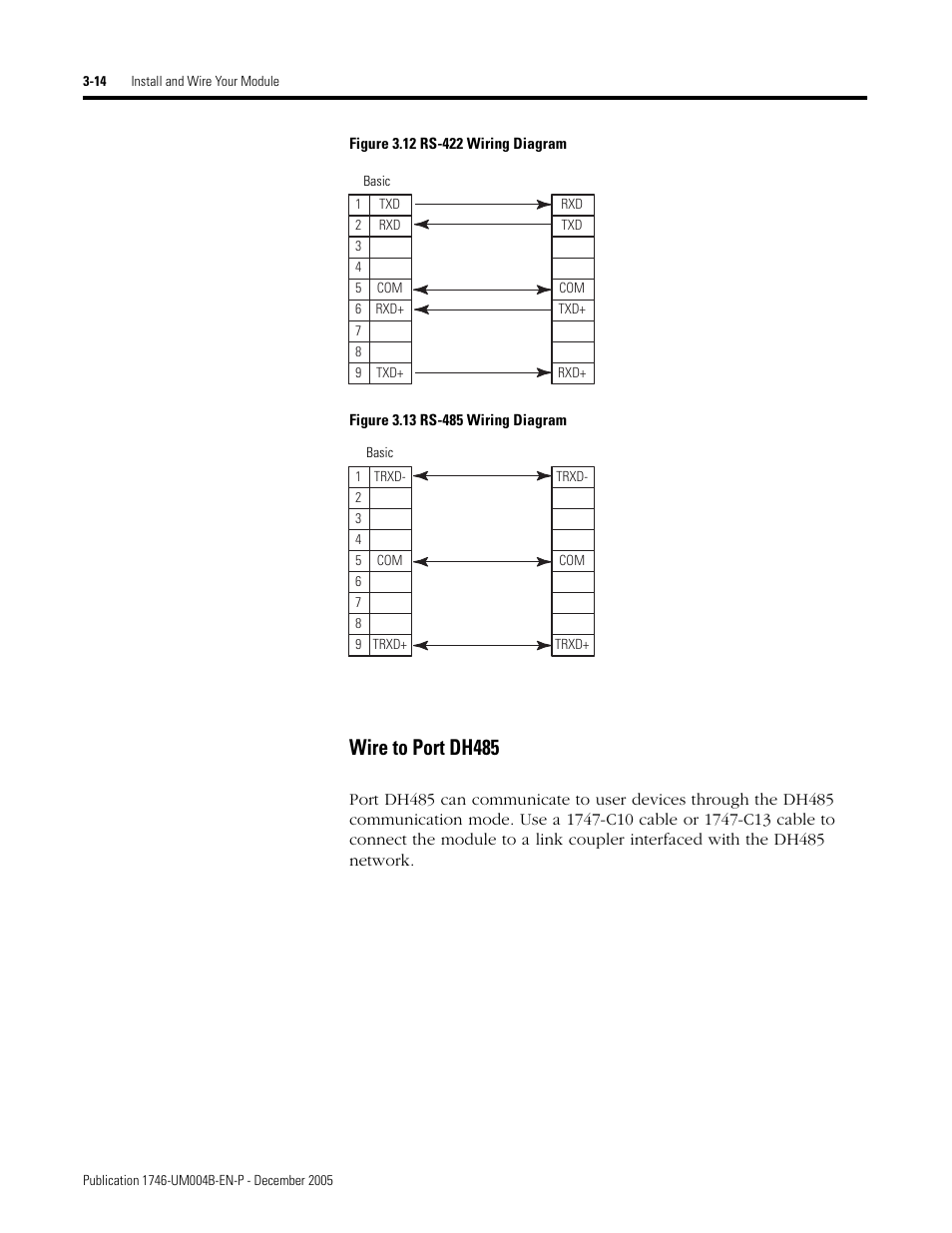 Wire to port dh485 -14, Wire to port dh485 | Rockwell Automation 1746-BAS-T SLC 500 Basic Basic-T Modules User Manual | Page 48 / 90