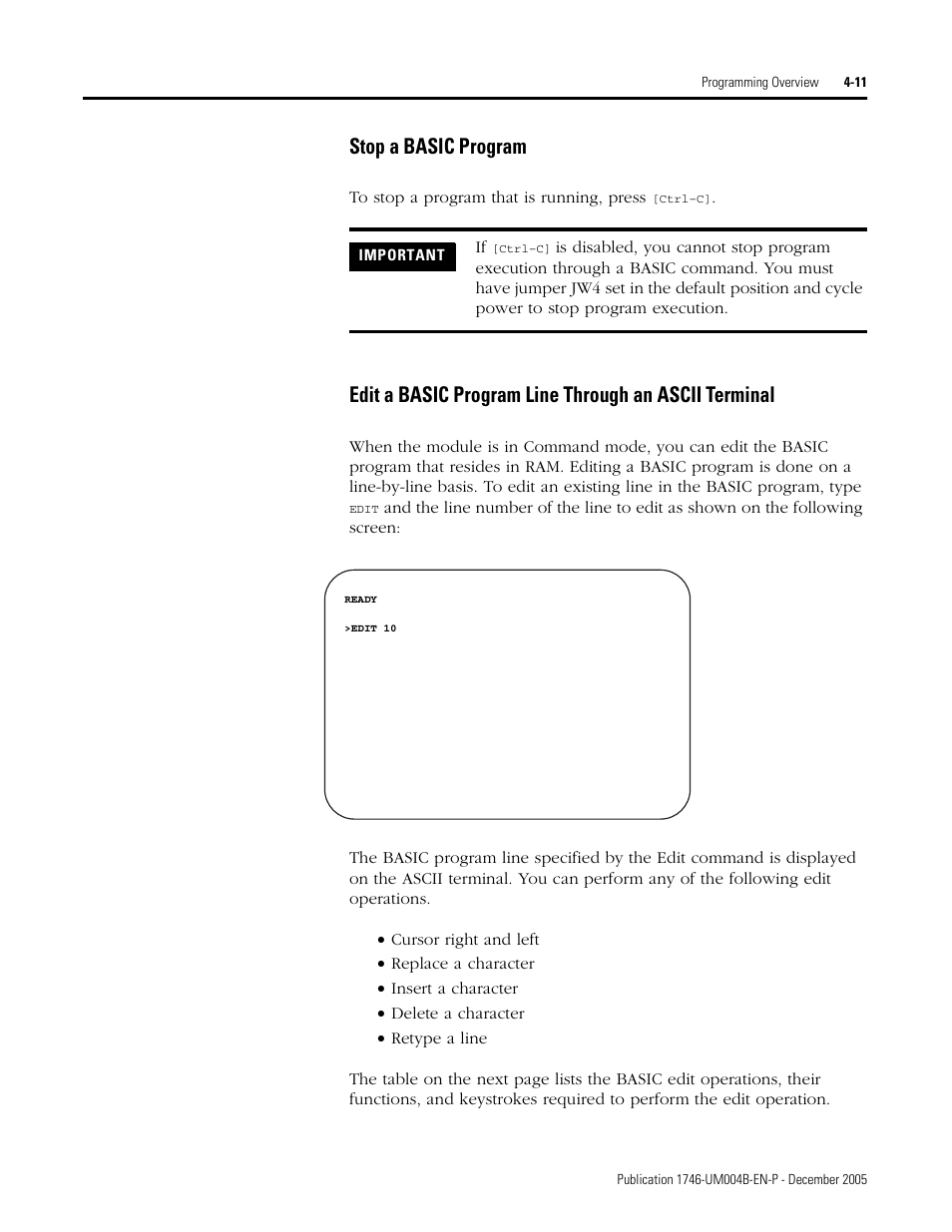 Stop a basic program | Rockwell Automation 1746-BAS-T SLC 500 Basic Basic-T Modules User Manual | Page 59 / 90