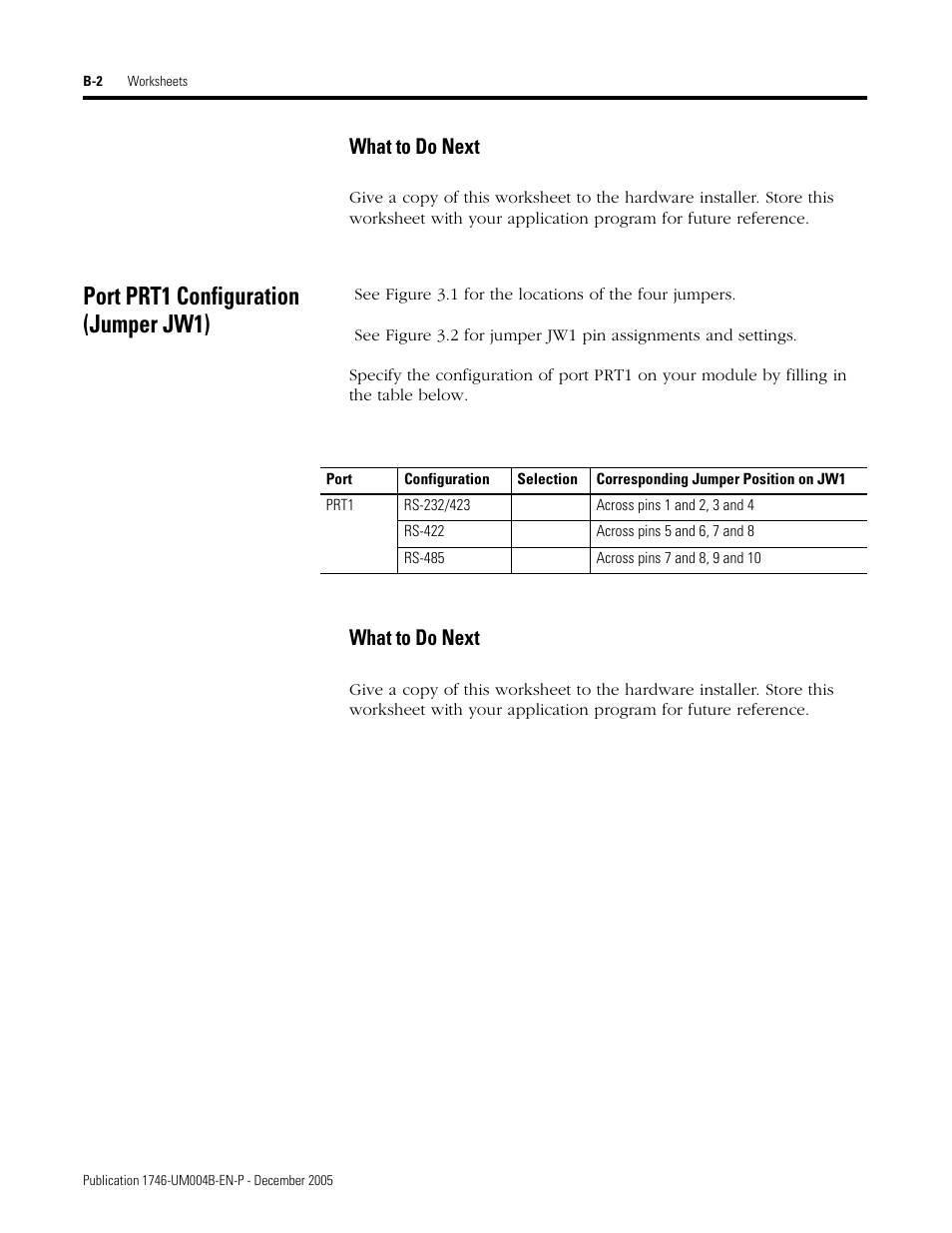 Port prt1 configuration (jumper jw1), What to do next | Rockwell Automation 1746-BAS-T SLC 500 Basic Basic-T Modules User Manual | Page 76 / 90