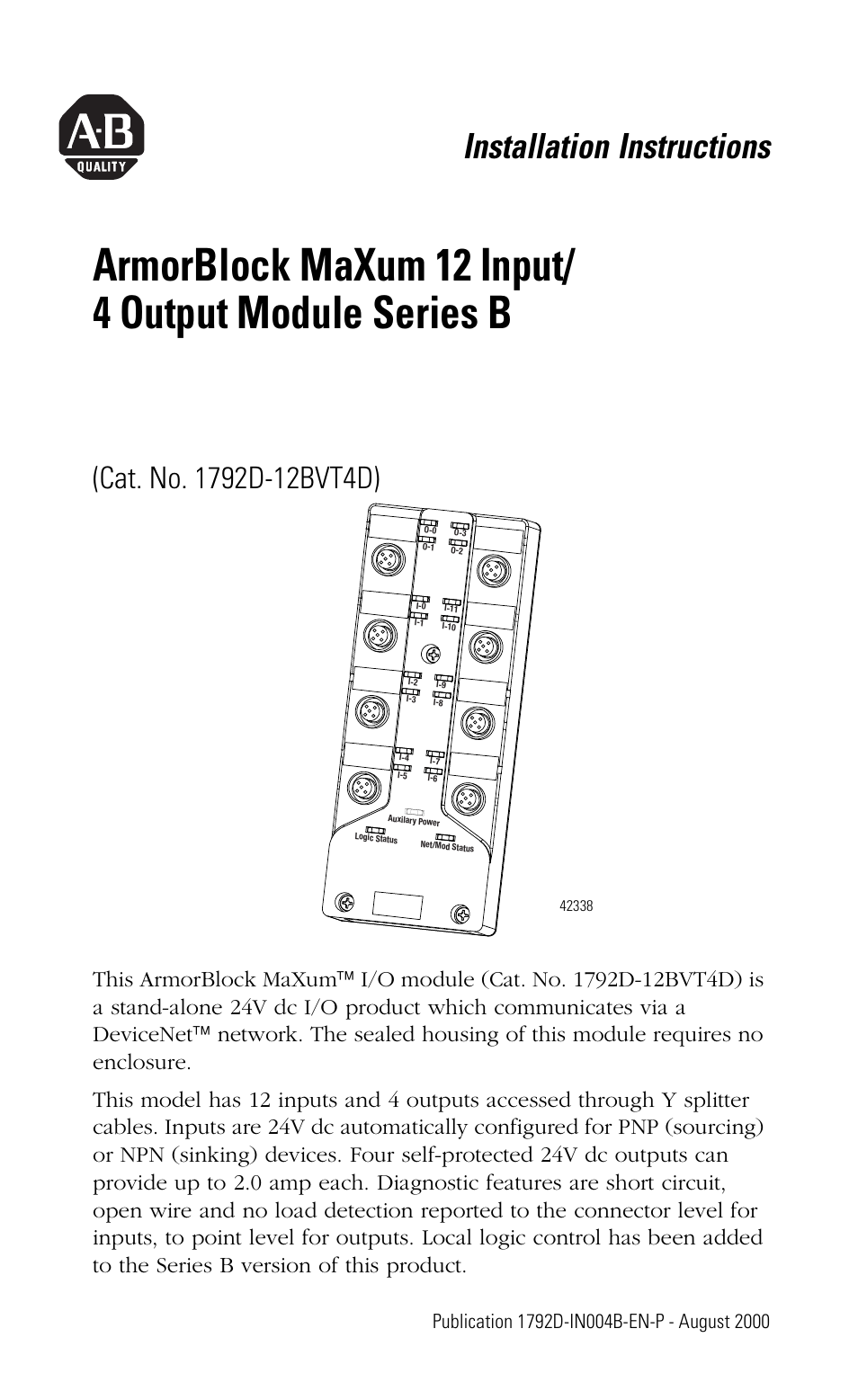 Rockwell Automation 1792D-12BVT4D ArmorBlock MaXum 12 Input/4 Output Module Series B User Manual | 16 pages