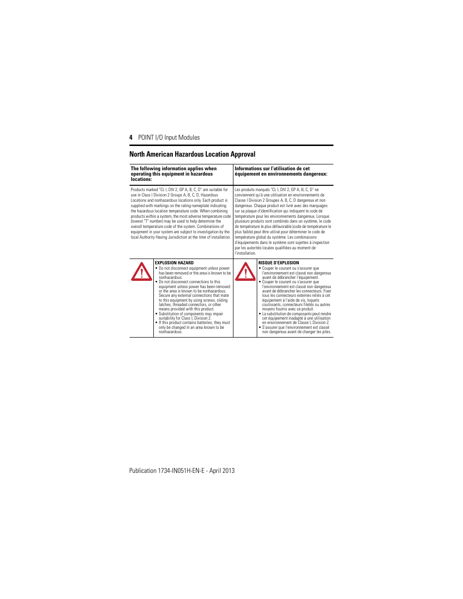 North american hazardous location approval | Rockwell Automation 1734-IB2_IB4_IB8, Series C POINT I/O Sink Input Module User Manual | Page 4 / 24