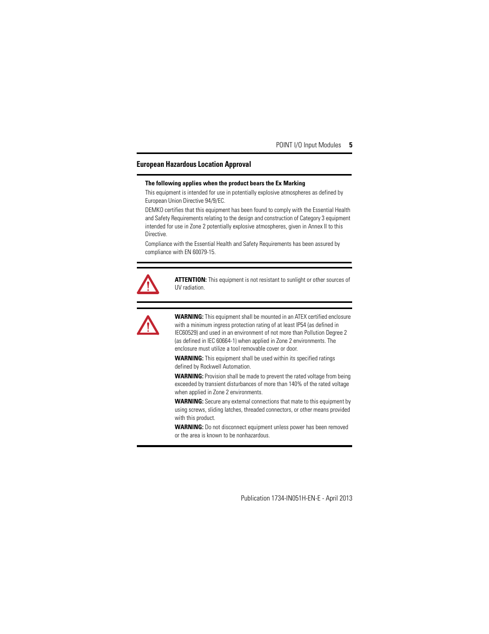 European hazardous location approval | Rockwell Automation 1734-IB2_IB4_IB8, Series C POINT I/O Sink Input Module User Manual | Page 5 / 24