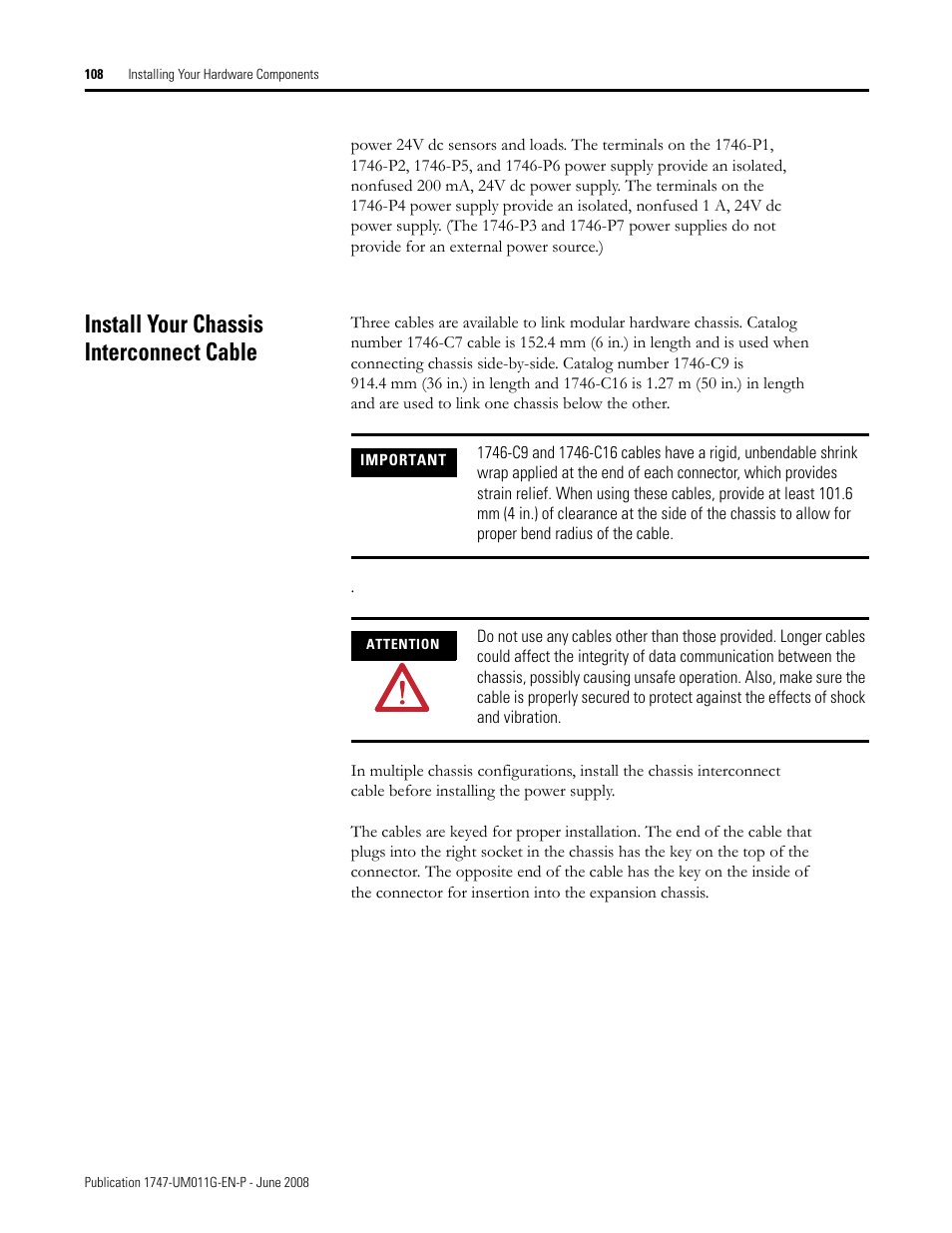 Install your chassis interconnect cable | Rockwell Automation 1747-L5xx SLC 500 Modular Hardware Style User Manual User Manual | Page 108 / 296