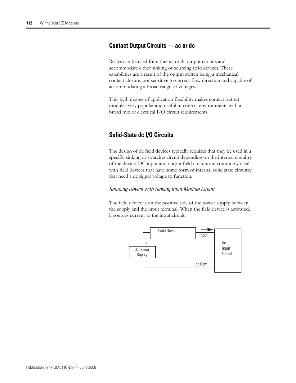 Contact output circuits — ac or dc, Solid-state dc i/o circuits | Rockwell Automation 1747-L5xx SLC 500 Modular Hardware Style User Manual User Manual | Page 112 / 296