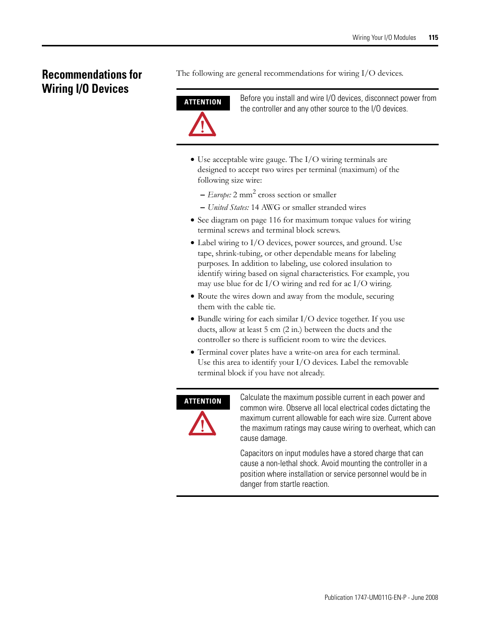 Recommendations for wiring i/o devices | Rockwell Automation 1747-L5xx SLC 500 Modular Hardware Style User Manual User Manual | Page 115 / 296