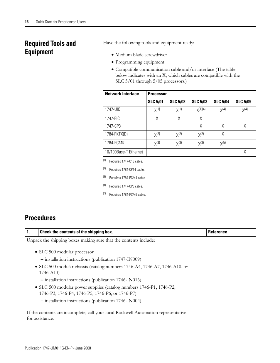 Required tools and equipment, Procedures, Required tools and equipment procedures | Rockwell Automation 1747-L5xx SLC 500 Modular Hardware Style User Manual User Manual | Page 16 / 296