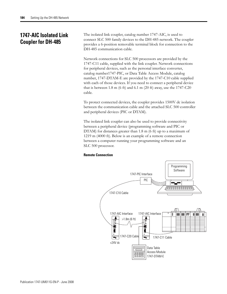 1747-aic isolated link coupler for dh-485 | Rockwell Automation 1747-L5xx SLC 500 Modular Hardware Style User Manual User Manual | Page 184 / 296