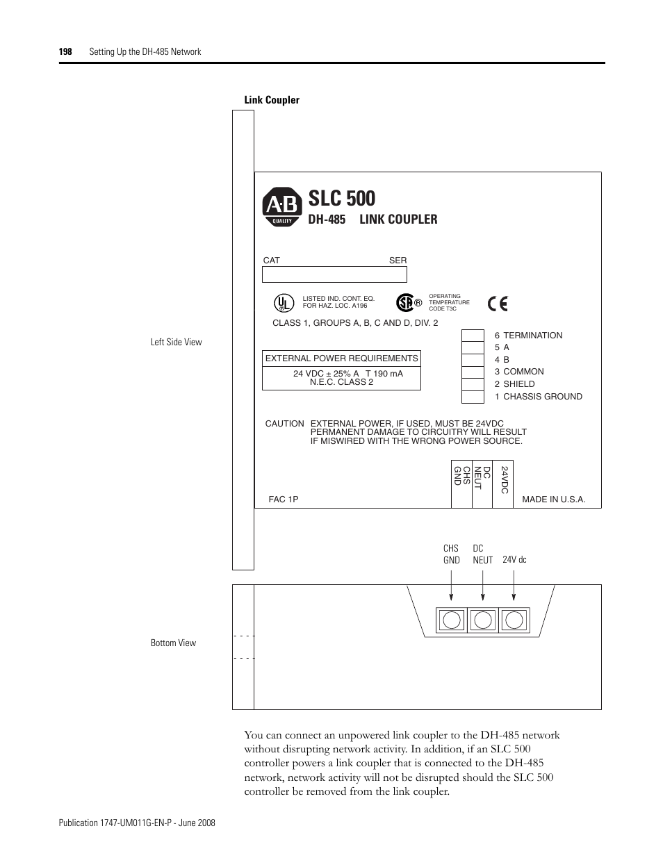 Slc 500, Dh-485 link coupler | Rockwell Automation 1747-L5xx SLC 500 Modular Hardware Style User Manual User Manual | Page 198 / 296