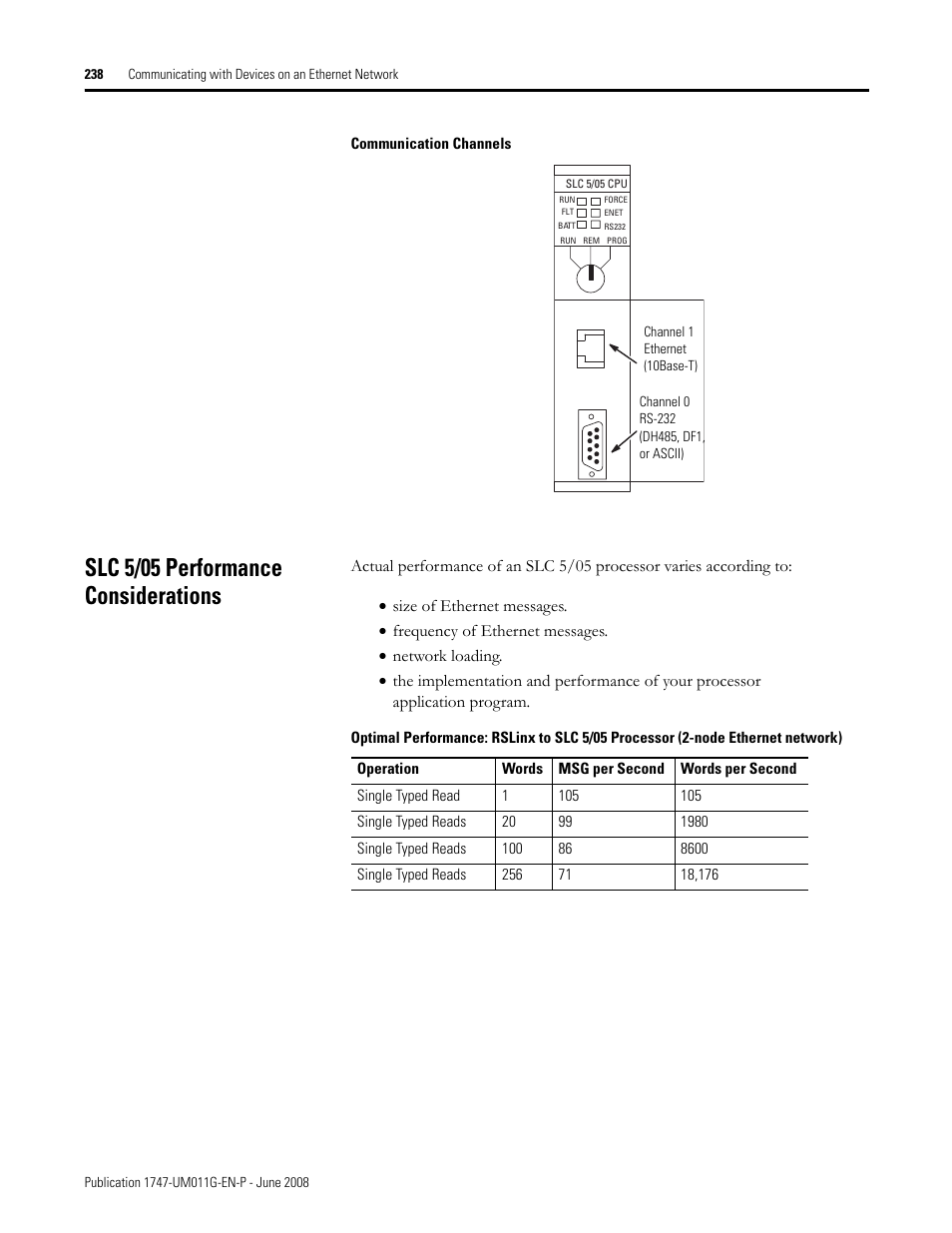 Slc 5/05 performance considerations | Rockwell Automation 1747-L5xx SLC 500 Modular Hardware Style User Manual User Manual | Page 238 / 296