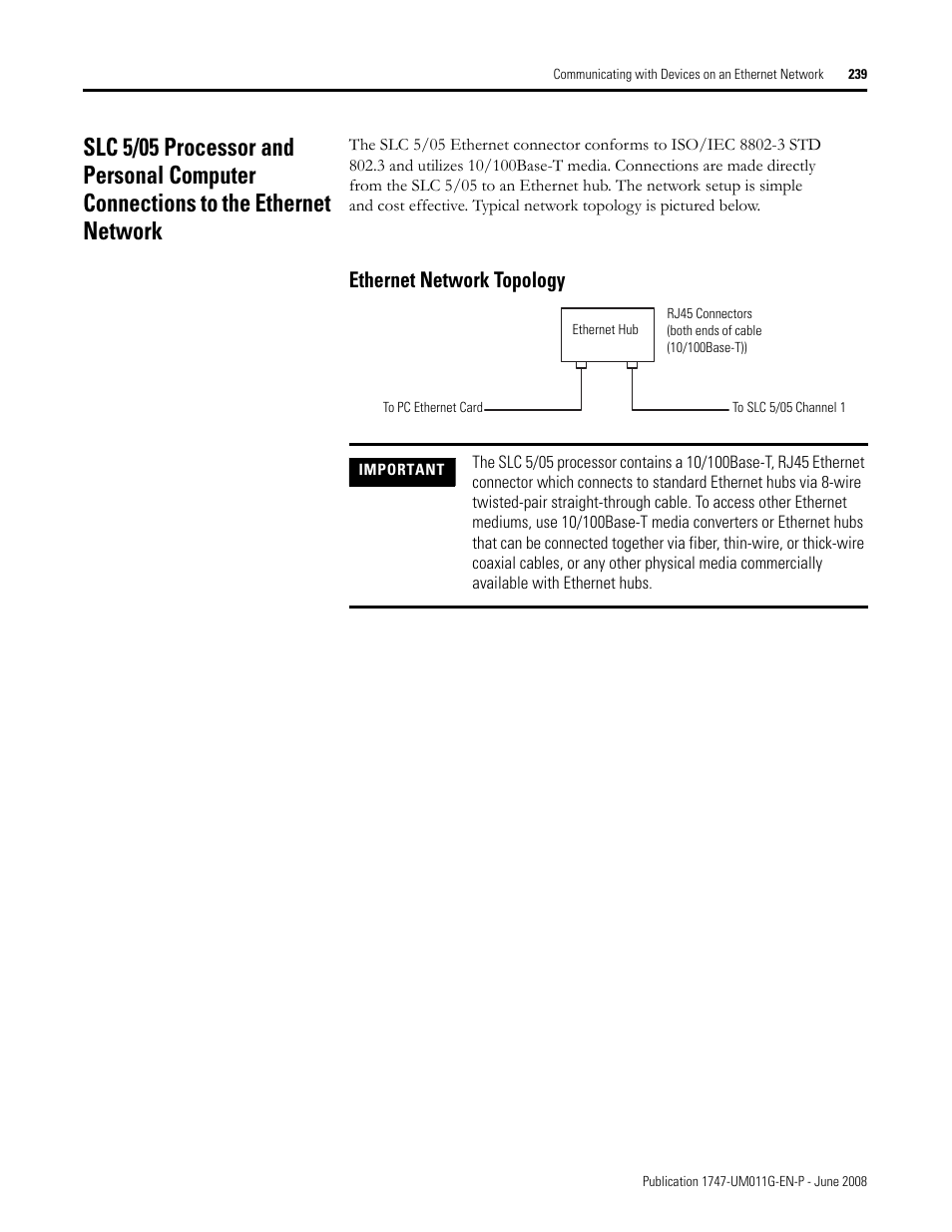 Ethernet network topology | Rockwell Automation 1747-L5xx SLC 500 Modular Hardware Style User Manual User Manual | Page 239 / 296