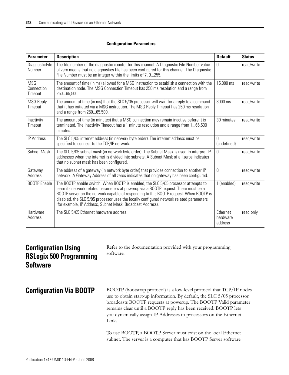 Configuration via bootp | Rockwell Automation 1747-L5xx SLC 500 Modular Hardware Style User Manual User Manual | Page 242 / 296