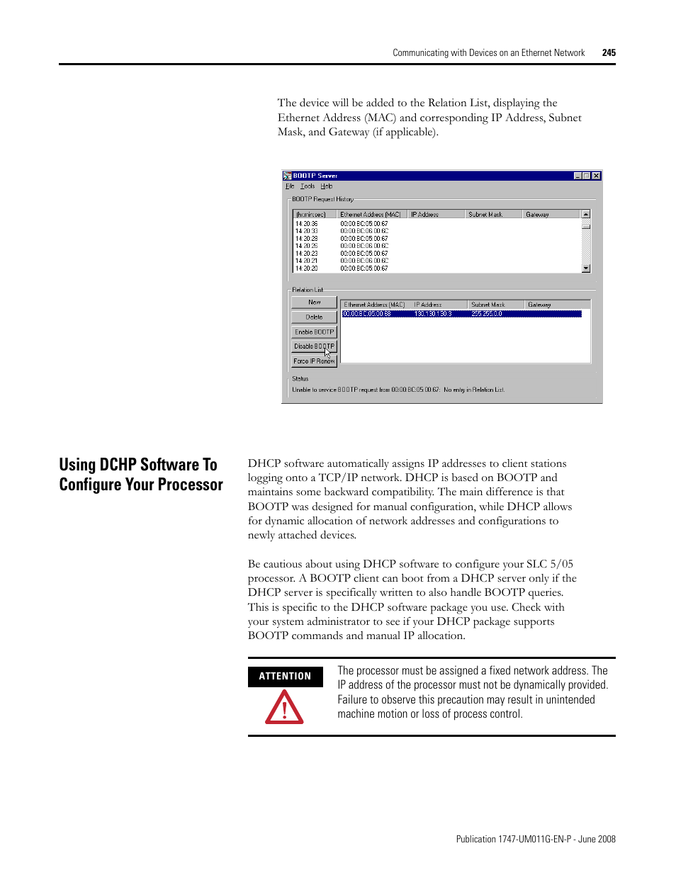 Using dchp software to configure your processor | Rockwell Automation 1747-L5xx SLC 500 Modular Hardware Style User Manual User Manual | Page 245 / 296