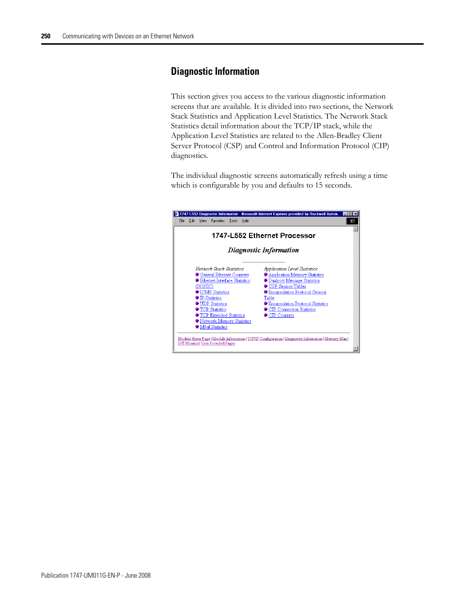 Diagnostic information | Rockwell Automation 1747-L5xx SLC 500 Modular Hardware Style User Manual User Manual | Page 250 / 296