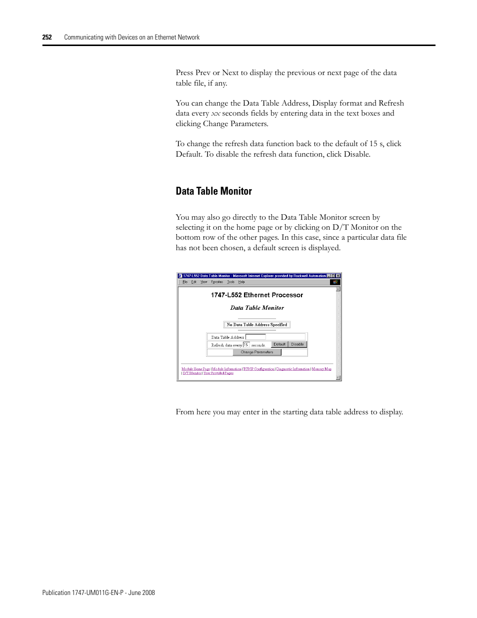 Data table monitor | Rockwell Automation 1747-L5xx SLC 500 Modular Hardware Style User Manual User Manual | Page 252 / 296