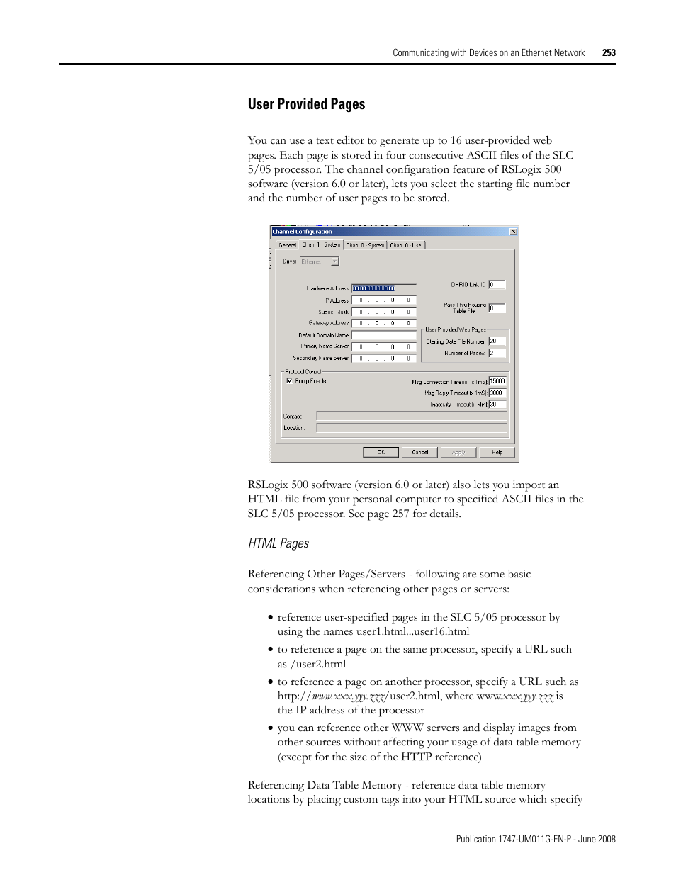 User provided pages | Rockwell Automation 1747-L5xx SLC 500 Modular Hardware Style User Manual User Manual | Page 253 / 296