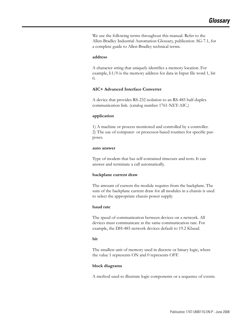 Glossary | Rockwell Automation 1747-L5xx SLC 500 Modular Hardware Style User Manual User Manual | Page 271 / 296