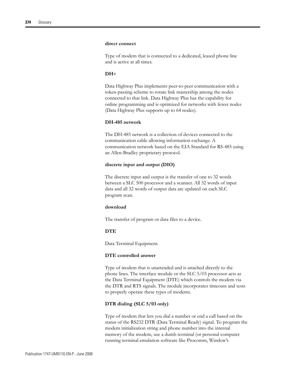 Rockwell Automation 1747-L5xx SLC 500 Modular Hardware Style User Manual User Manual | Page 274 / 296