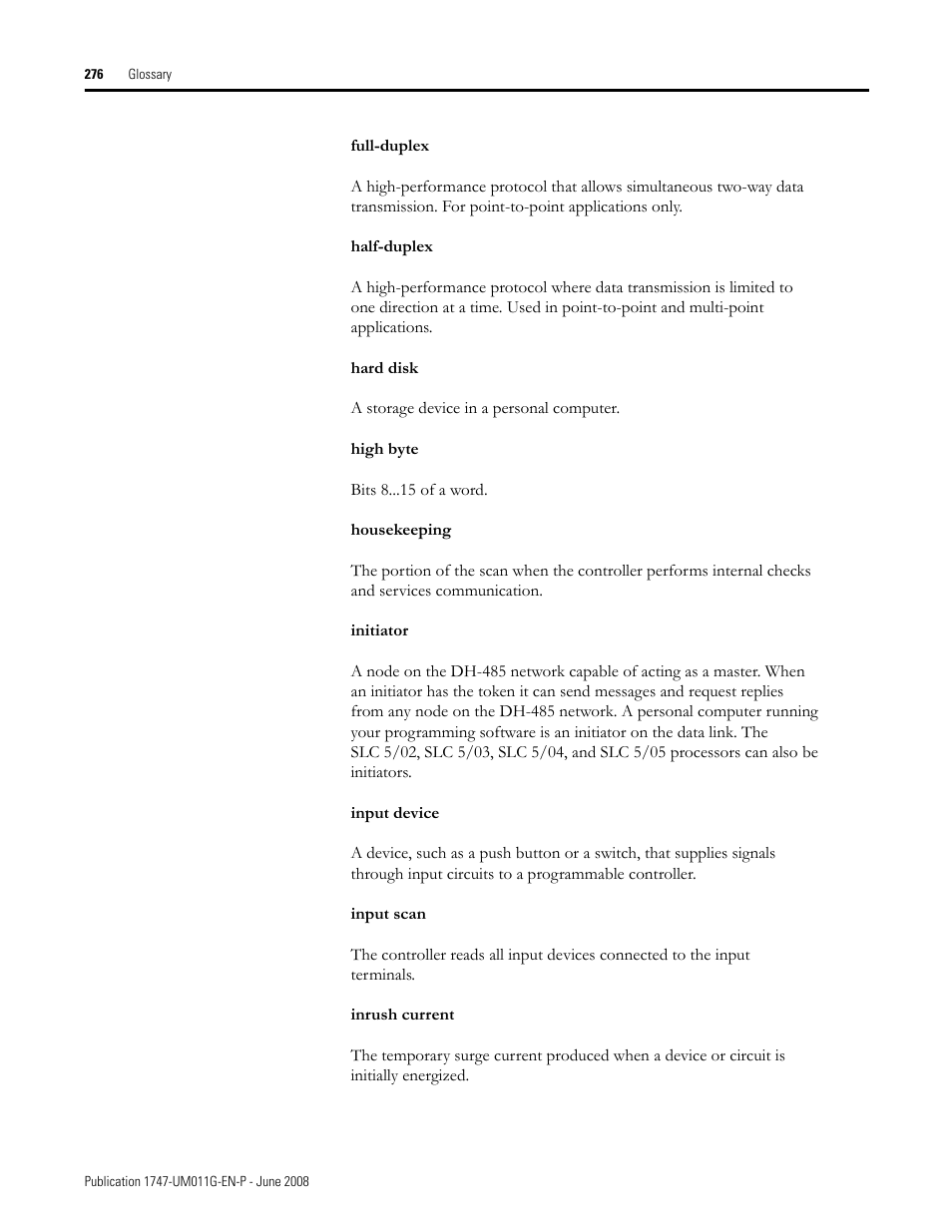 Rockwell Automation 1747-L5xx SLC 500 Modular Hardware Style User Manual User Manual | Page 276 / 296