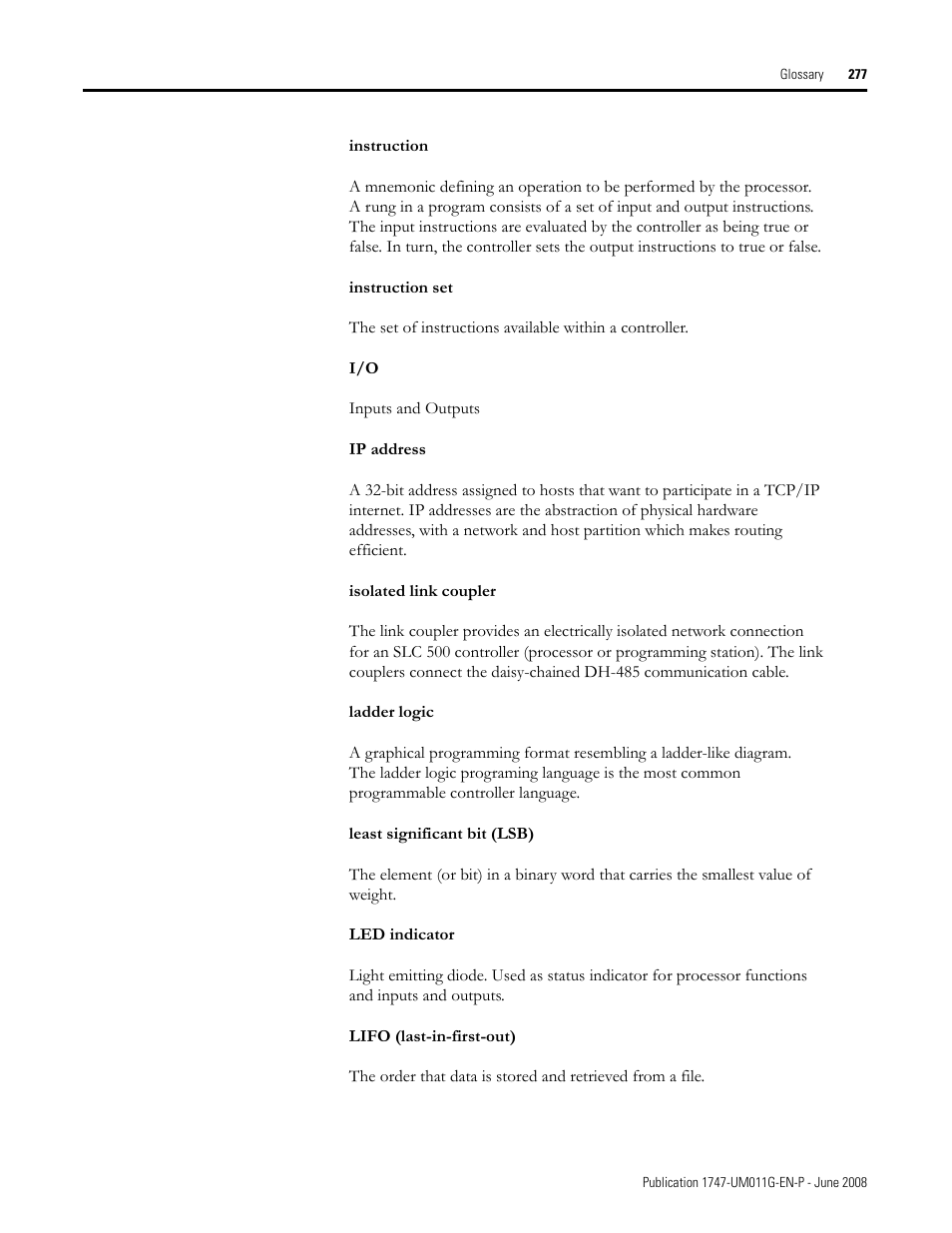 Rockwell Automation 1747-L5xx SLC 500 Modular Hardware Style User Manual User Manual | Page 277 / 296