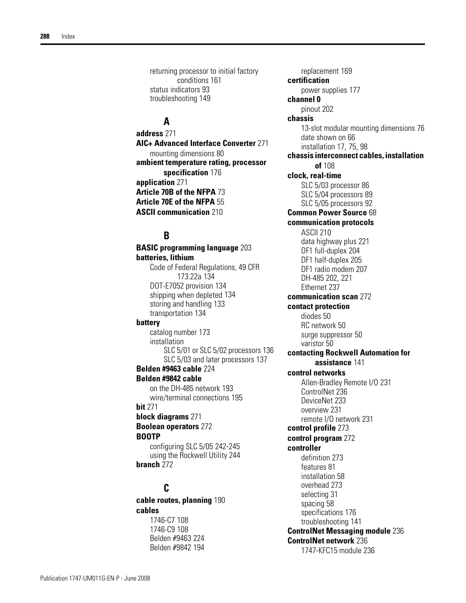 Rockwell Automation 1747-L5xx SLC 500 Modular Hardware Style User Manual User Manual | Page 288 / 296