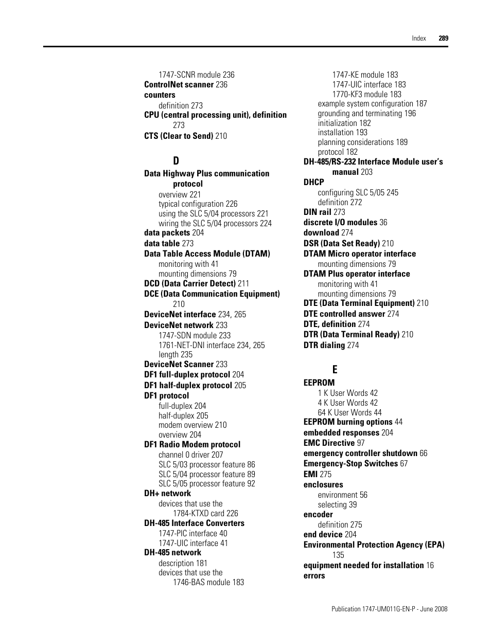 Rockwell Automation 1747-L5xx SLC 500 Modular Hardware Style User Manual User Manual | Page 289 / 296
