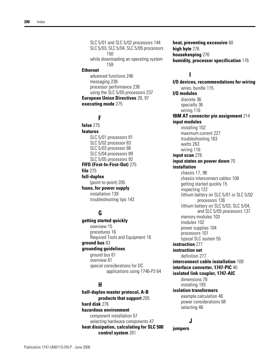 Rockwell Automation 1747-L5xx SLC 500 Modular Hardware Style User Manual User Manual | Page 290 / 296