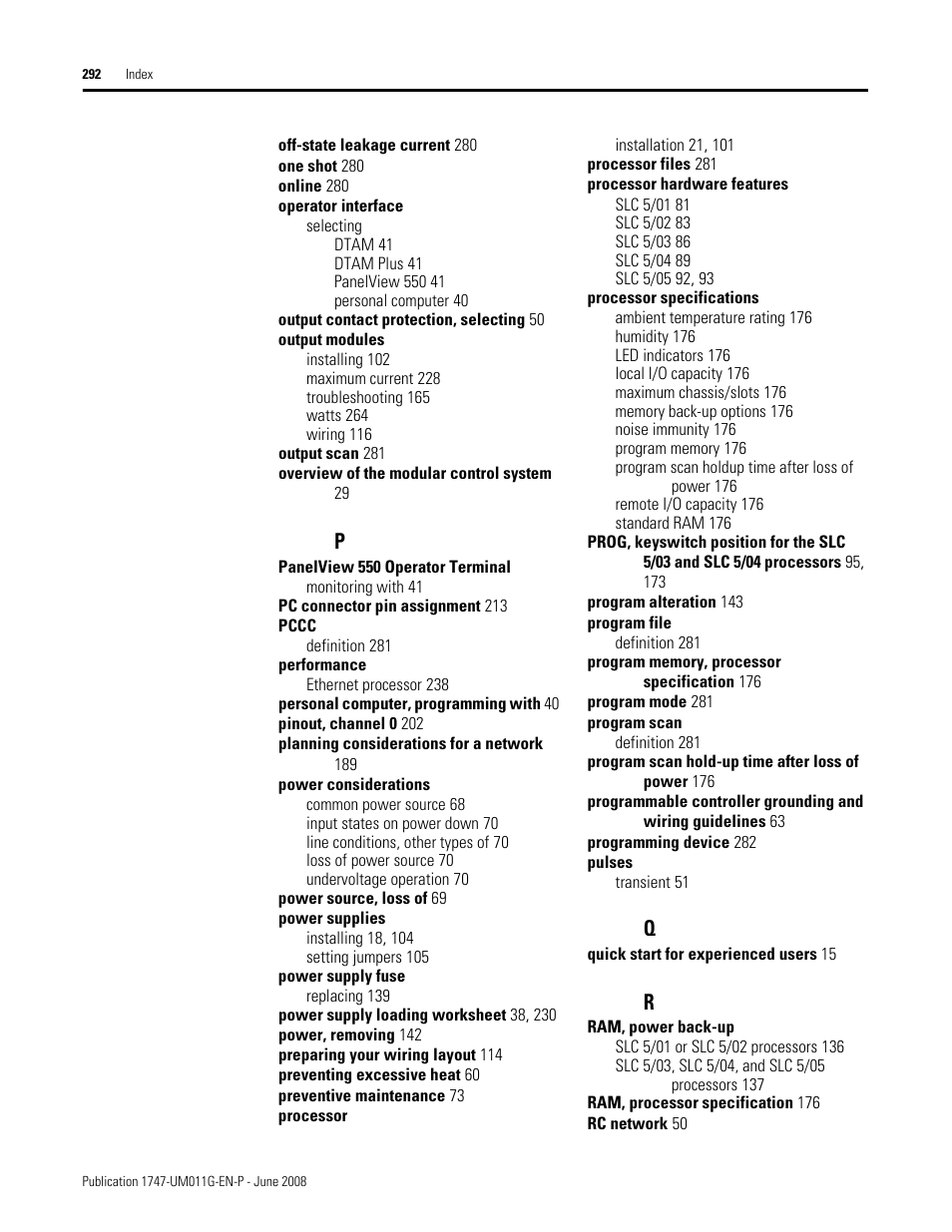 Rockwell Automation 1747-L5xx SLC 500 Modular Hardware Style User Manual User Manual | Page 292 / 296