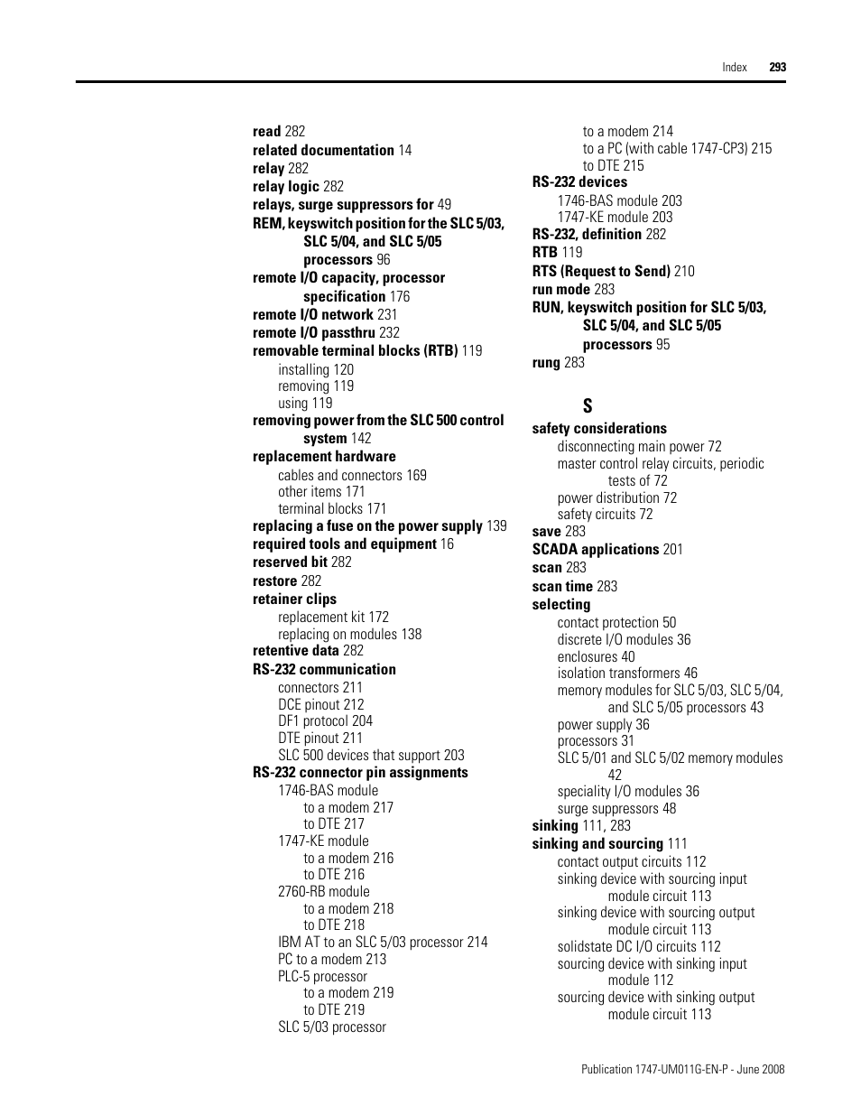 Rockwell Automation 1747-L5xx SLC 500 Modular Hardware Style User Manual User Manual | Page 293 / 296