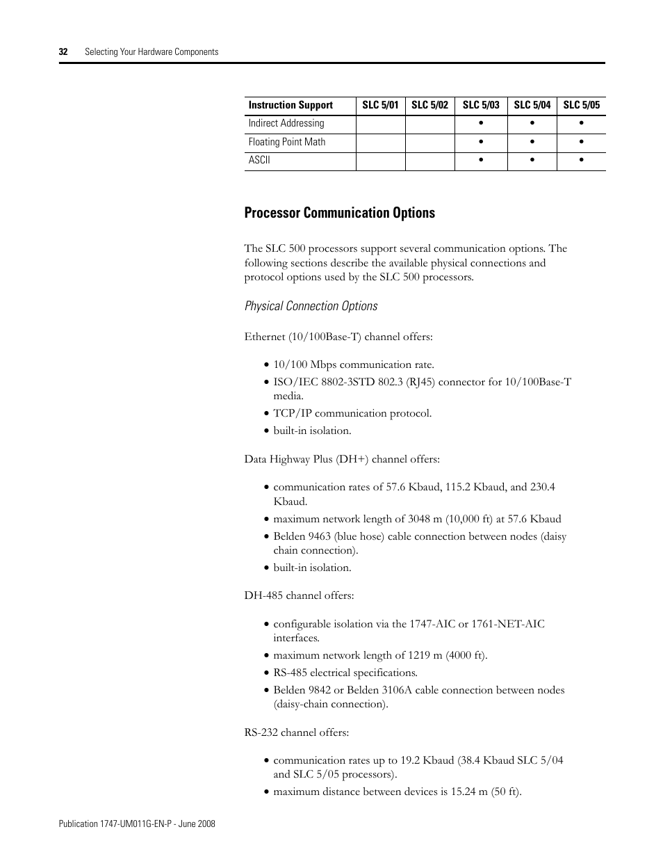 Processor communication options | Rockwell Automation 1747-L5xx SLC 500 Modular Hardware Style User Manual User Manual | Page 32 / 296