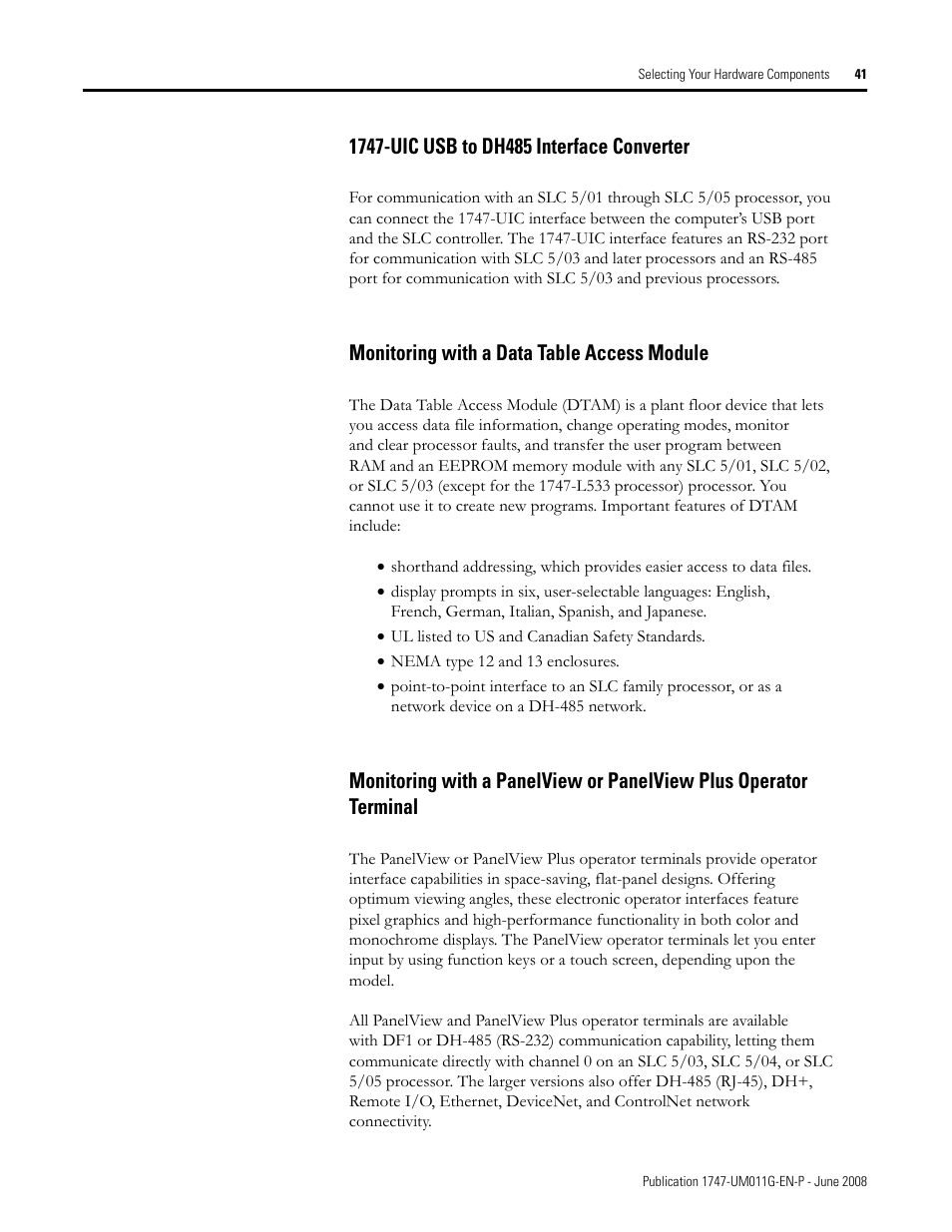 Monitoring with a data table access module | Rockwell Automation 1747-L5xx SLC 500 Modular Hardware Style User Manual User Manual | Page 41 / 296