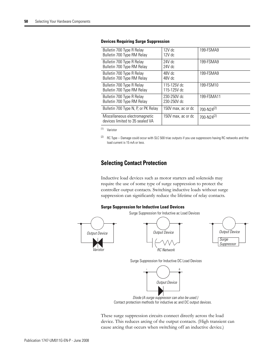 Selecting contact protection | Rockwell Automation 1747-L5xx SLC 500 Modular Hardware Style User Manual User Manual | Page 50 / 296