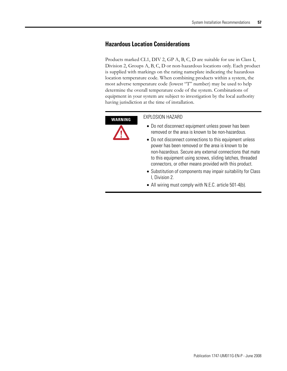 Hazardous location considerations | Rockwell Automation 1747-L5xx SLC 500 Modular Hardware Style User Manual User Manual | Page 57 / 296