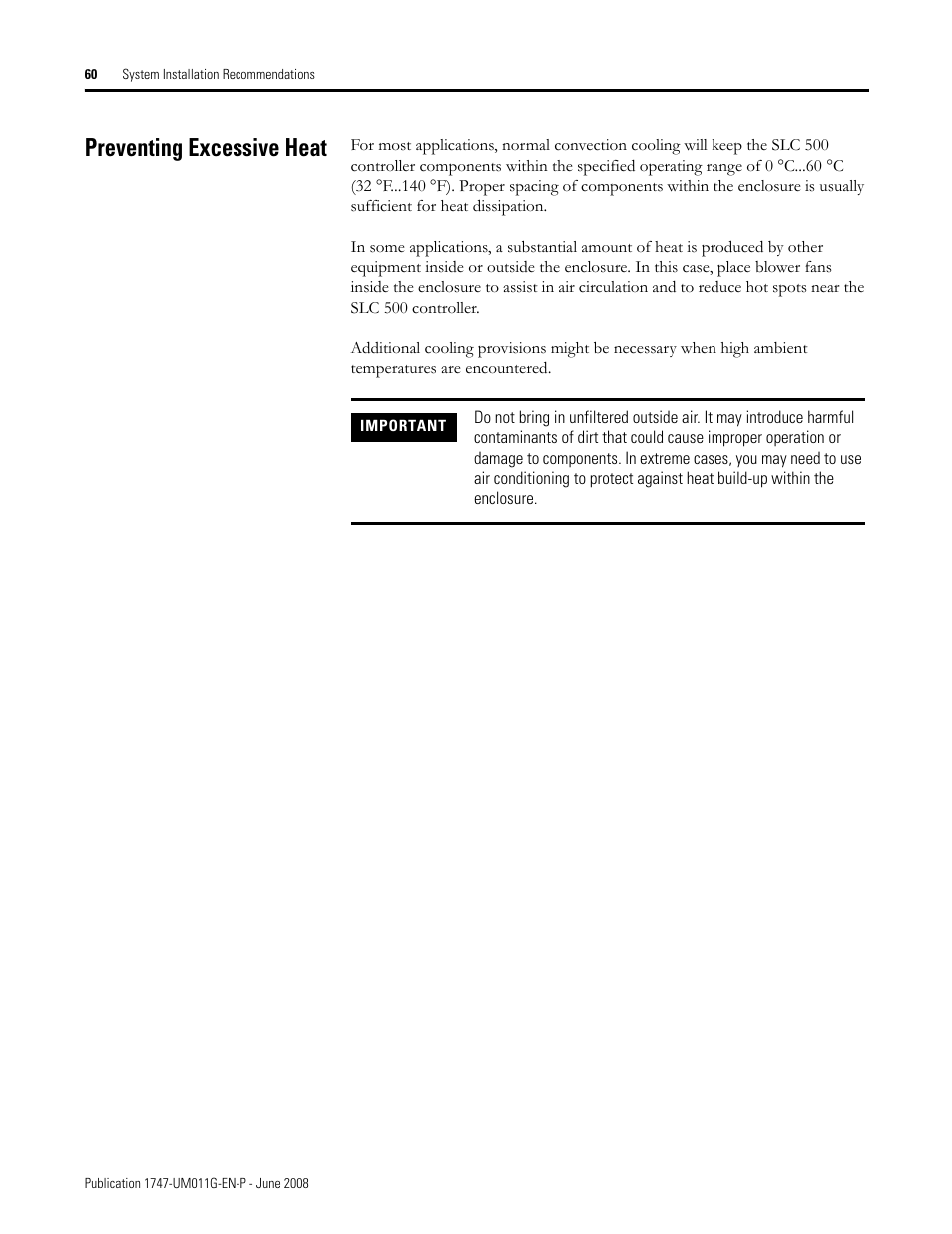 Preventing excessive heat | Rockwell Automation 1747-L5xx SLC 500 Modular Hardware Style User Manual User Manual | Page 60 / 296