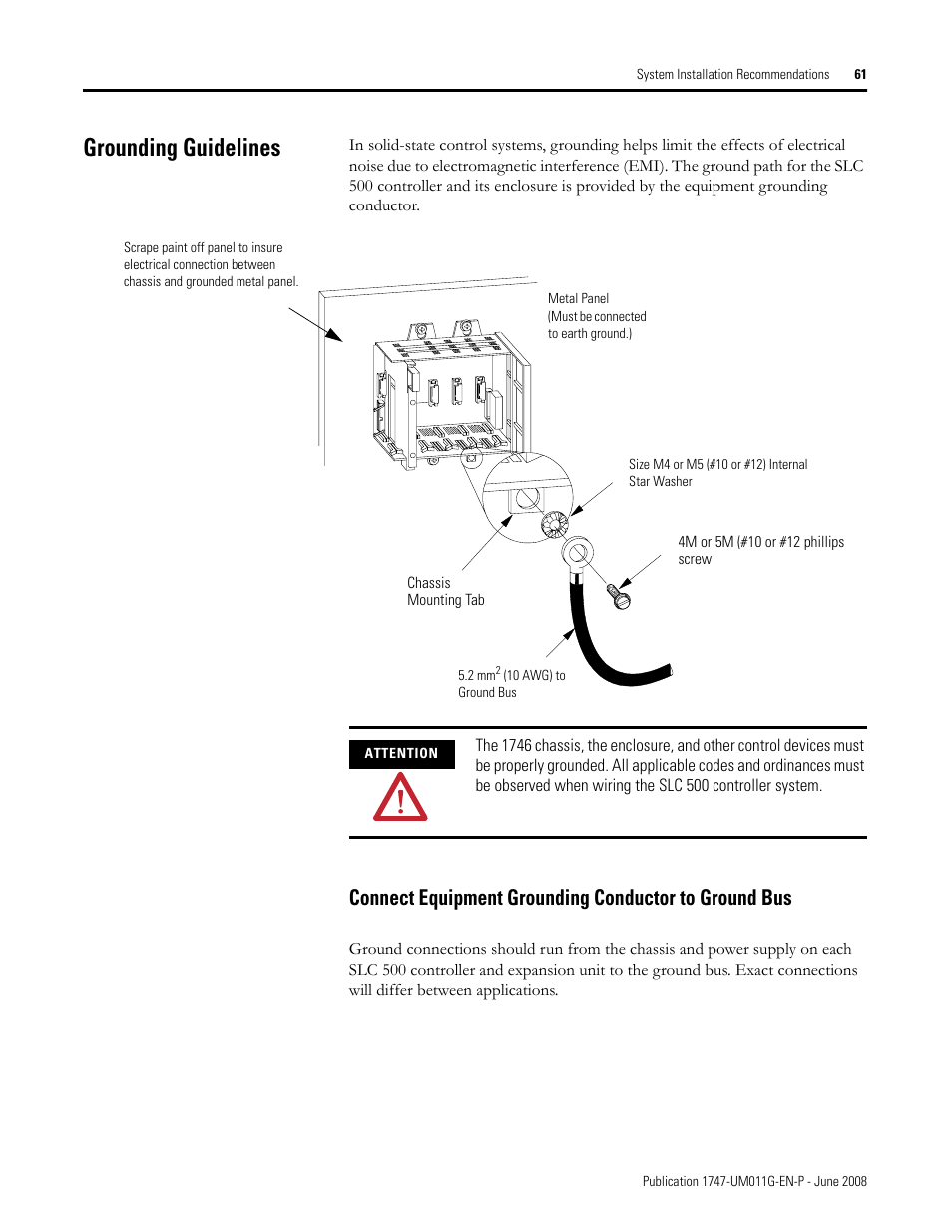 Grounding guidelines | Rockwell Automation 1747-L5xx SLC 500 Modular Hardware Style User Manual User Manual | Page 61 / 296