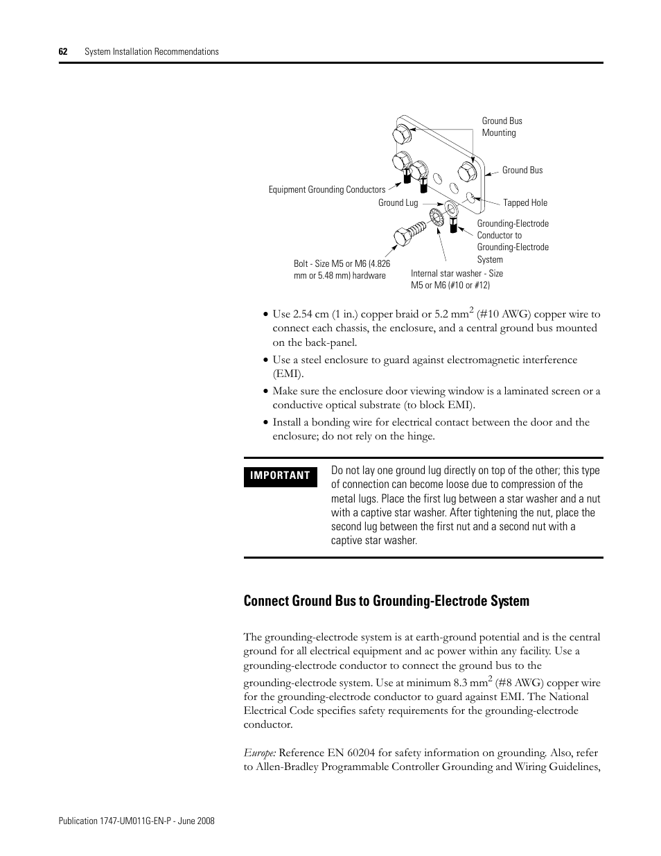 Connect ground bus to grounding-electrode system | Rockwell Automation 1747-L5xx SLC 500 Modular Hardware Style User Manual User Manual | Page 62 / 296