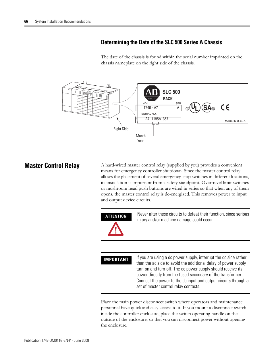 Master control relay | Rockwell Automation 1747-L5xx SLC 500 Modular Hardware Style User Manual User Manual | Page 66 / 296