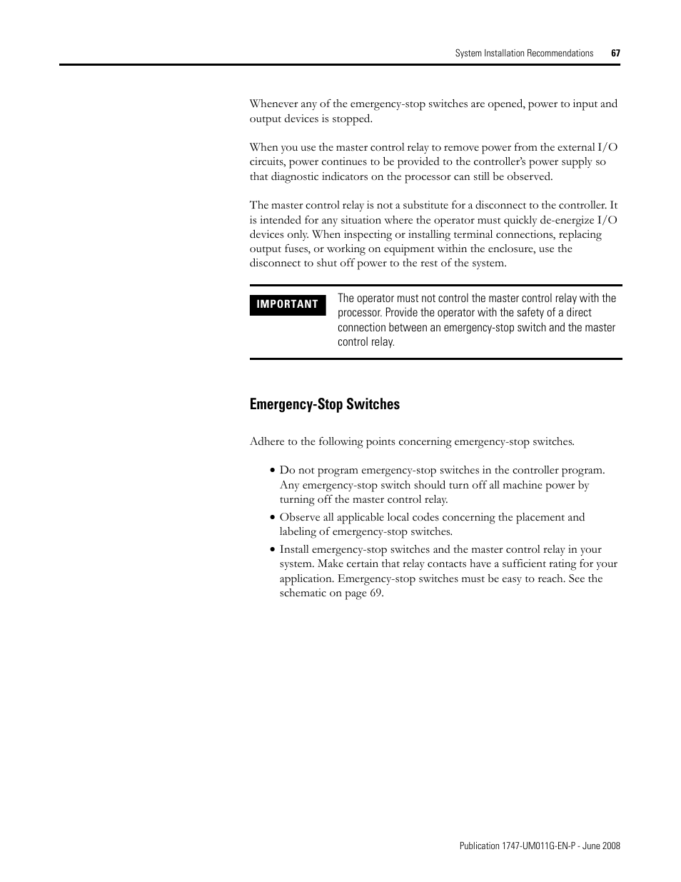 Emergency-stop switches | Rockwell Automation 1747-L5xx SLC 500 Modular Hardware Style User Manual User Manual | Page 67 / 296