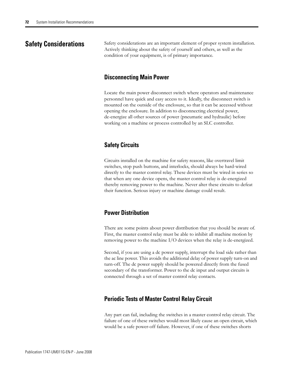 Safety considerations | Rockwell Automation 1747-L5xx SLC 500 Modular Hardware Style User Manual User Manual | Page 72 / 296