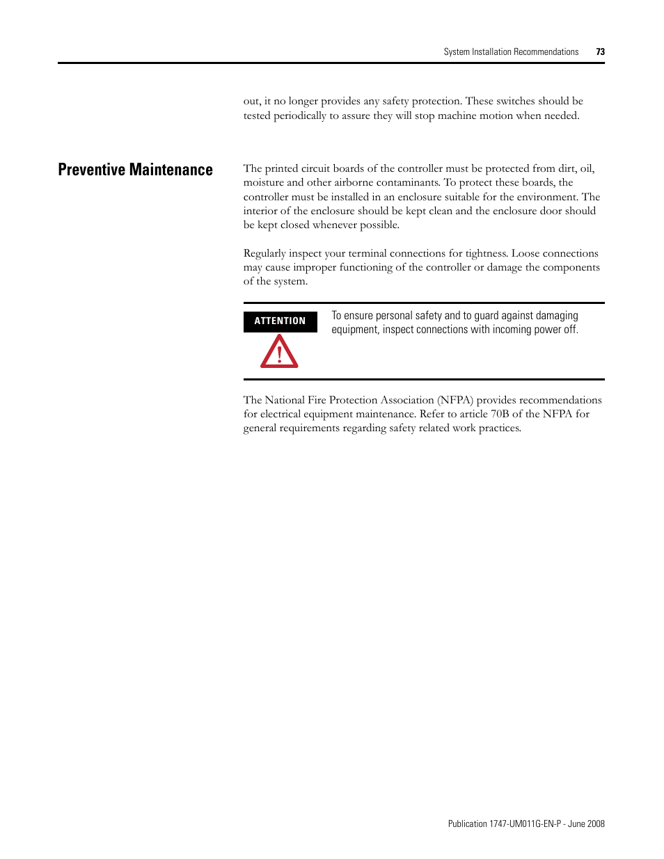 Preventive maintenance | Rockwell Automation 1747-L5xx SLC 500 Modular Hardware Style User Manual User Manual | Page 73 / 296