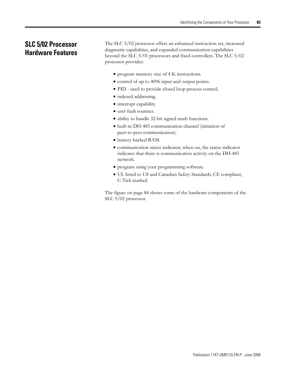 Slc 5/02 processor hardware features | Rockwell Automation 1747-L5xx SLC 500 Modular Hardware Style User Manual User Manual | Page 83 / 296