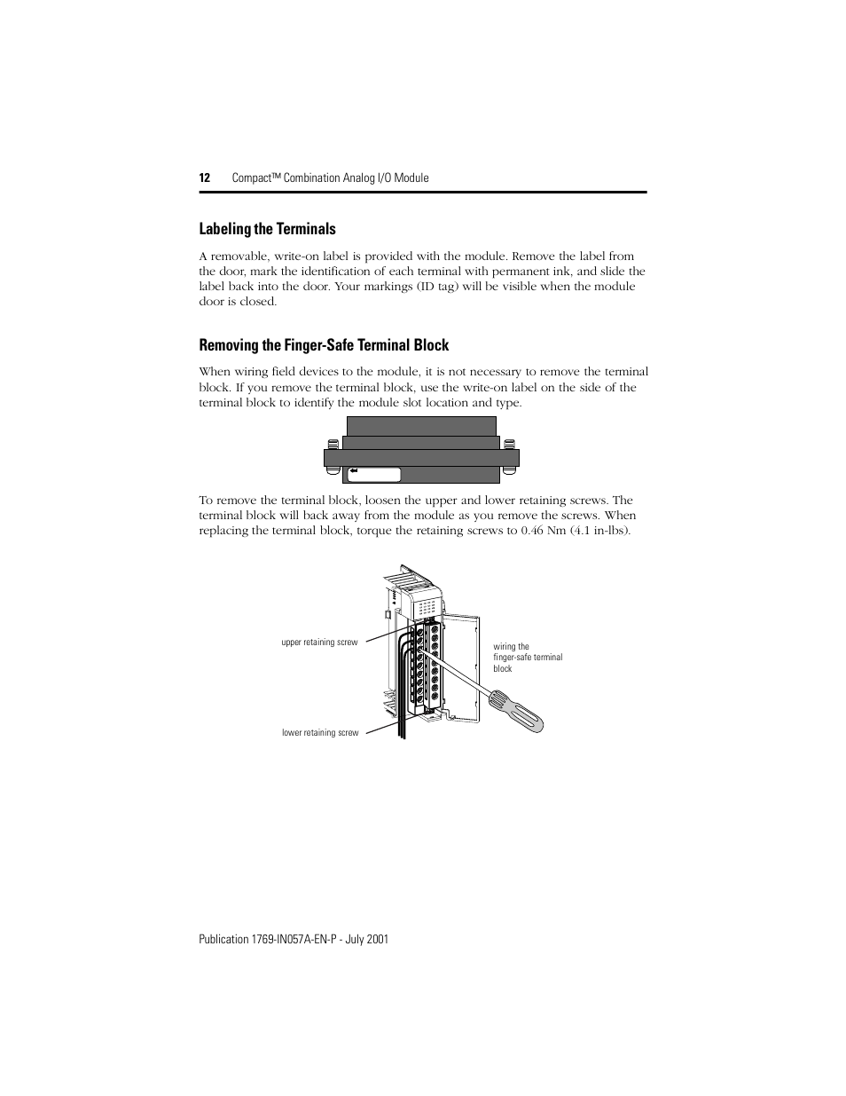 Labeling the terminals, Removing the finger-safe terminal block | Rockwell Automation 1769-IF4XOF2 Compact Combination Analog Module User Manual | Page 12 / 24