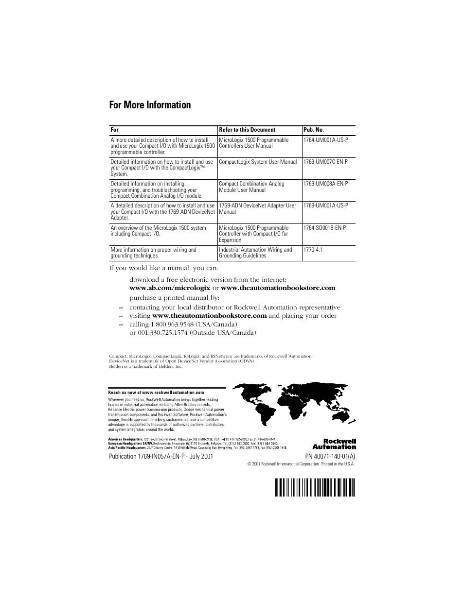 For more information, Back cover, H'+h!¶aw | Rockwell Automation 1769-IF4XOF2 Compact Combination Analog Module User Manual | Page 24 / 24