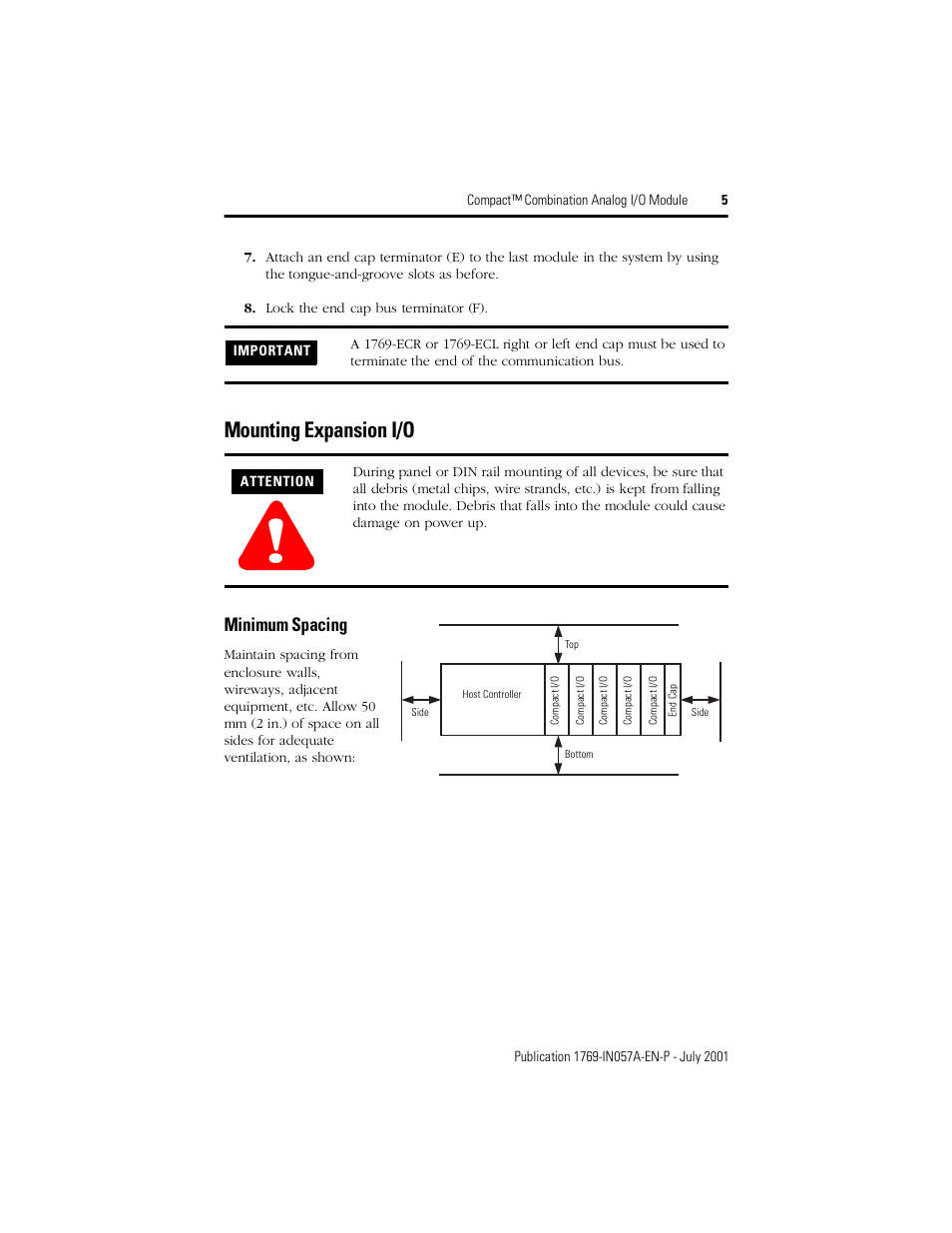 Mounting expansion i/o, Minimum spacing | Rockwell Automation 1769-IF4XOF2 Compact Combination Analog Module User Manual | Page 5 / 24