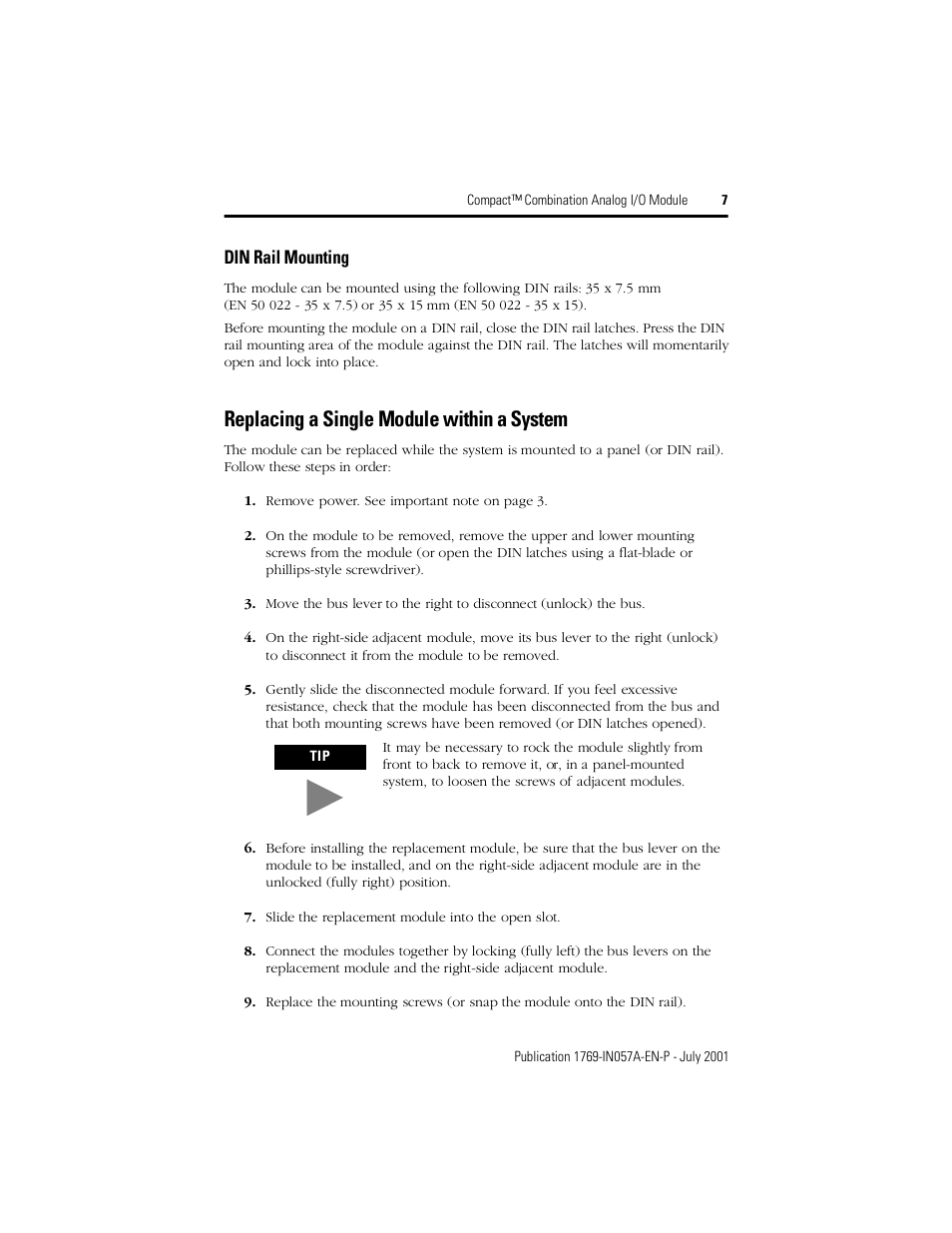 Replacing a single module within a system, Din rail mounting | Rockwell Automation 1769-IF4XOF2 Compact Combination Analog Module User Manual | Page 7 / 24