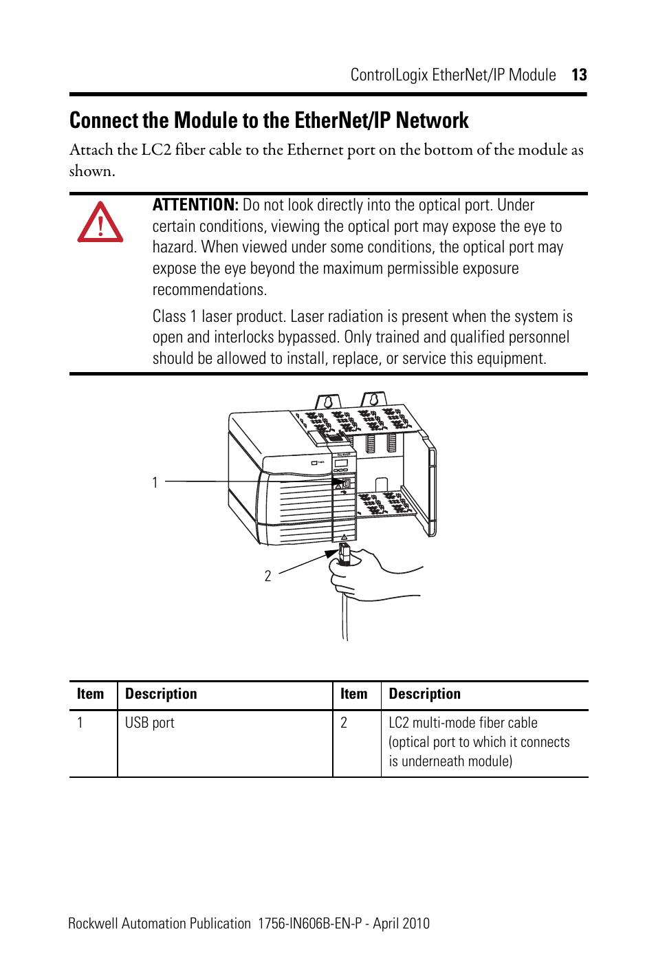 Connect the module to the ethernet/ip network | Rockwell Automation 1756-EN2F ControlLogix EtherNet/IP Module Installation Instructions User Manual | Page 13 / 28