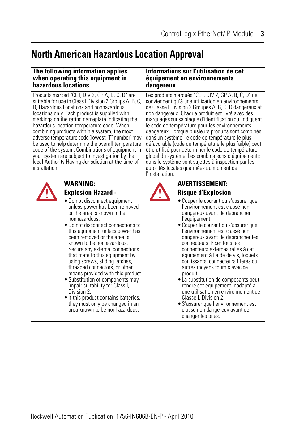 North american hazardous location approval, Controllogix ethernet/ip module 3 | Rockwell Automation 1756-EN2F ControlLogix EtherNet/IP Module Installation Instructions User Manual | Page 3 / 28