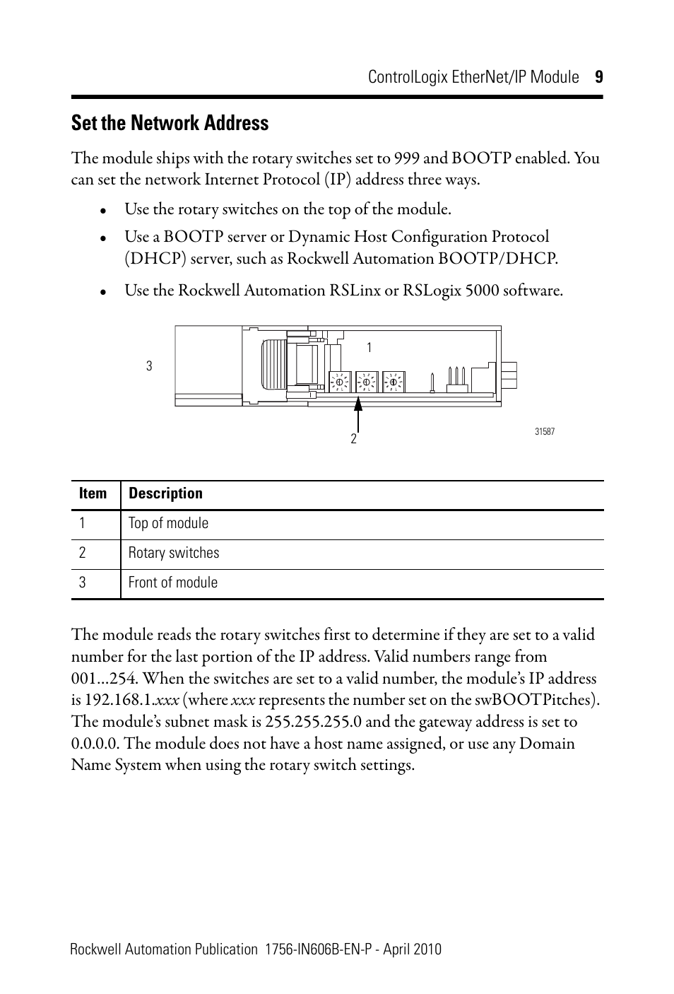 Set the network address | Rockwell Automation 1756-EN2F ControlLogix EtherNet/IP Module Installation Instructions User Manual | Page 9 / 28