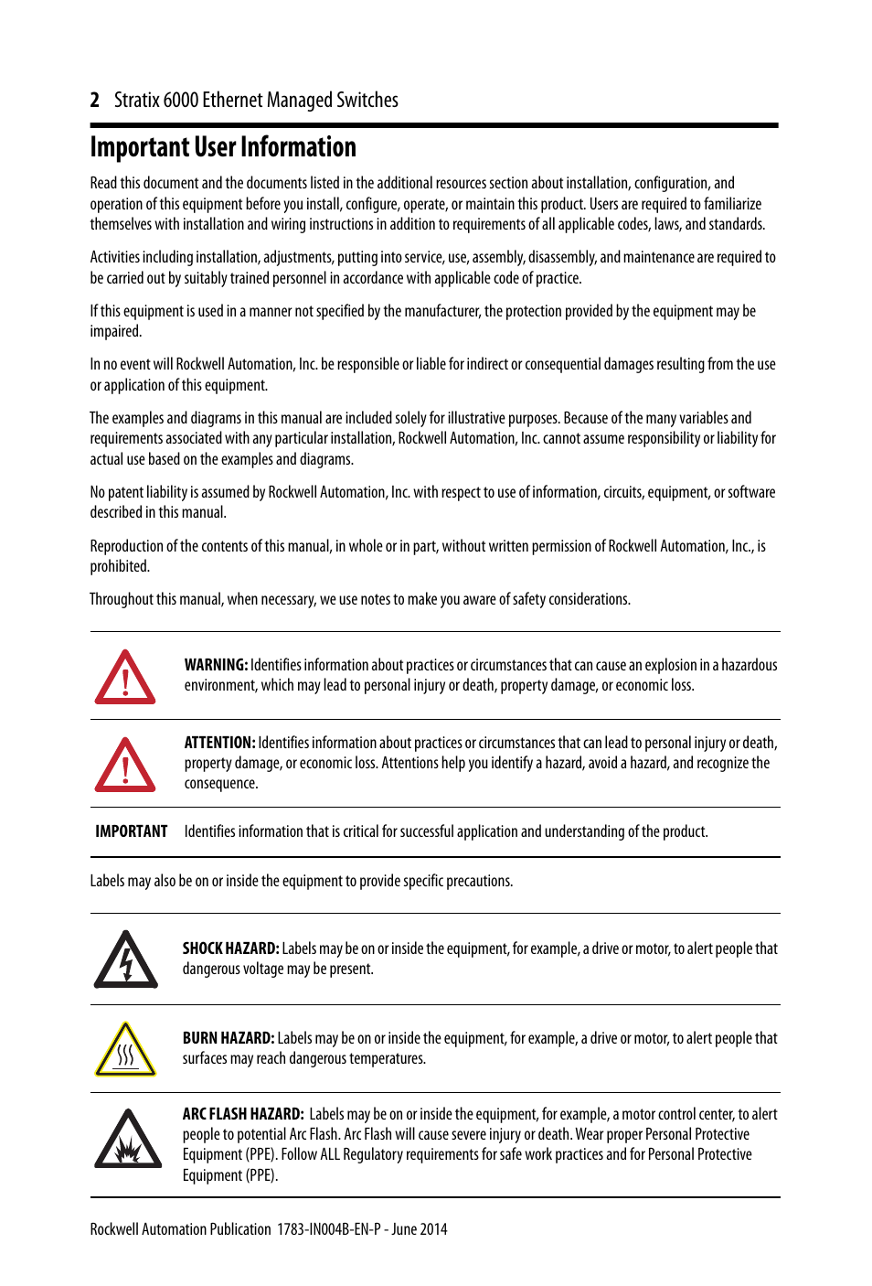 Important user information | Rockwell Automation 1783-EMS08T Stratix 6000 Ethernet Managed Switches Installation Instructions User Manual | Page 2 / 24