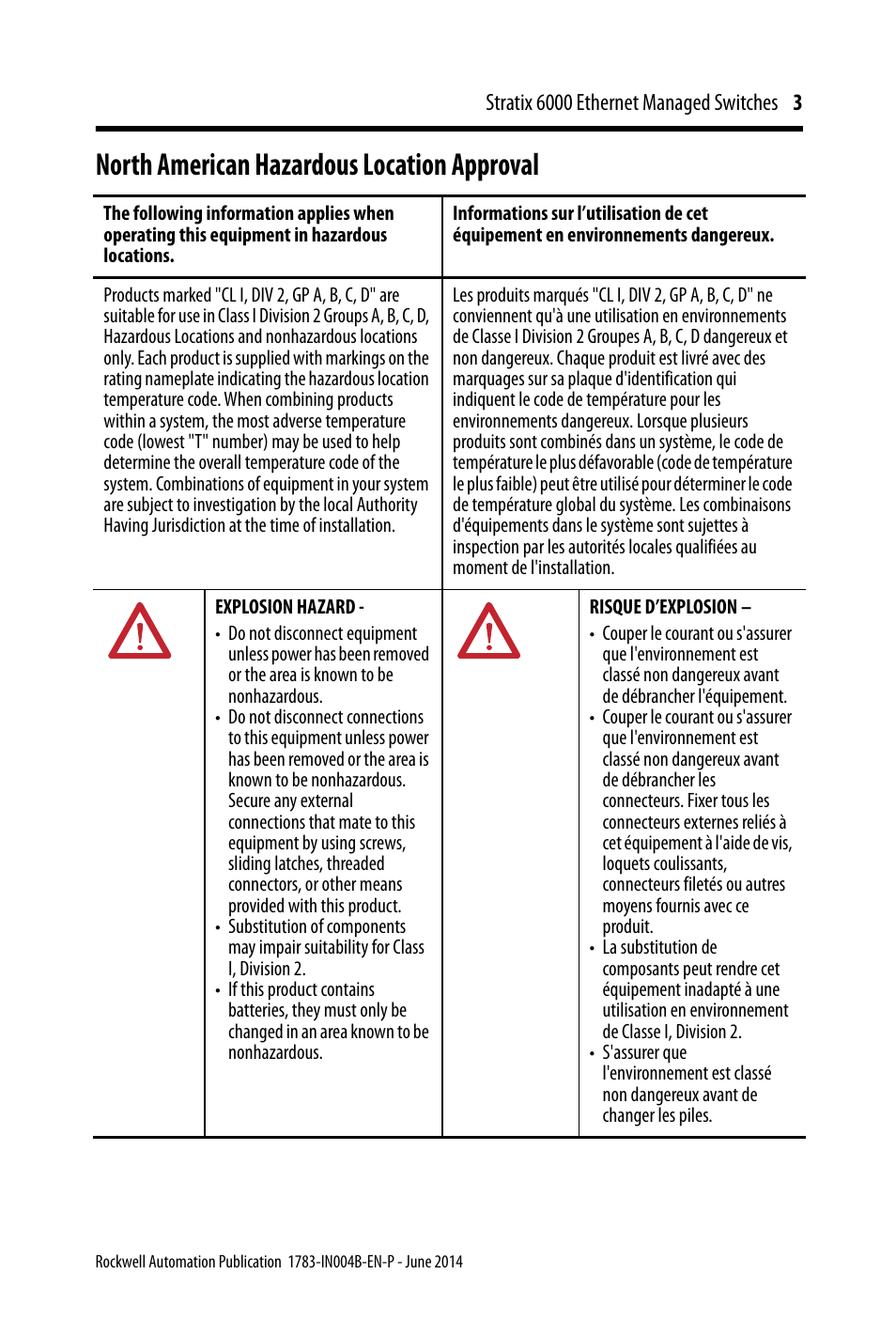 North american hazardous location approval | Rockwell Automation 1783-EMS08T Stratix 6000 Ethernet Managed Switches Installation Instructions User Manual | Page 3 / 24