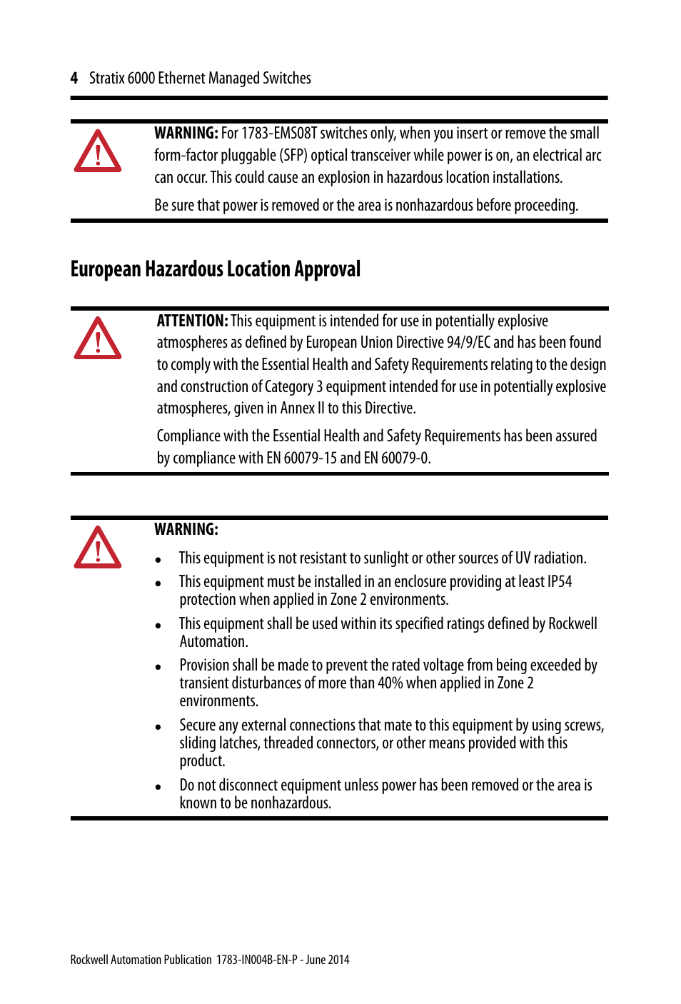 European hazardous location approval | Rockwell Automation 1783-EMS08T Stratix 6000 Ethernet Managed Switches Installation Instructions User Manual | Page 4 / 24
